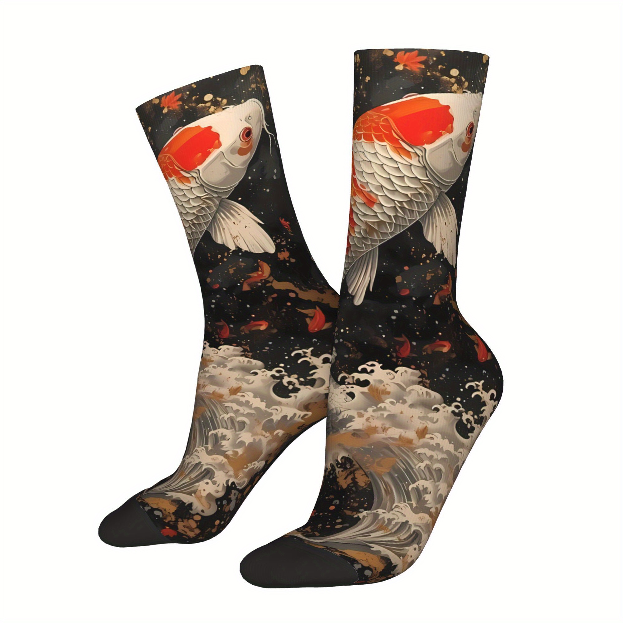 

Men's Novelty Koi Fish Socks - Breathable Polyester ,