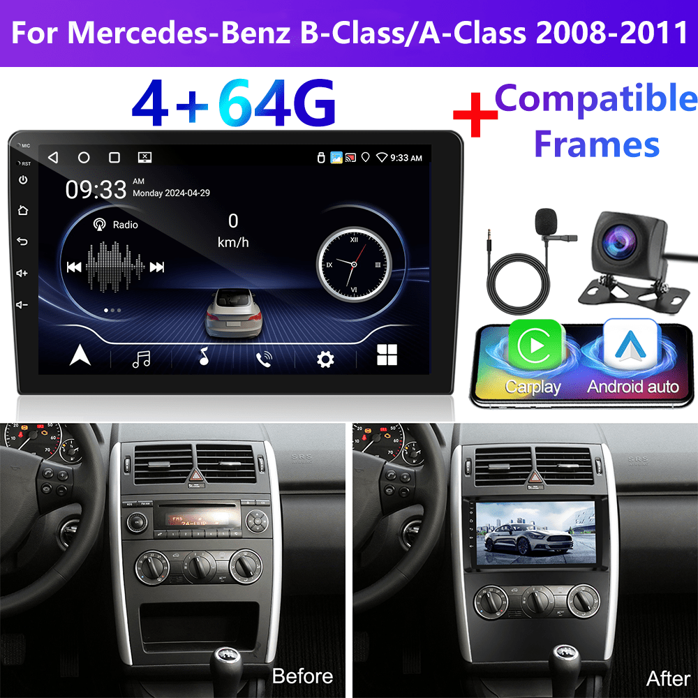 [4+64g] Double Din Car Stereo Radio For Mercedes-benz / 2008-2011 With & Inch Touch Screen Wireless Audio With Gps Navigation Swc Wifi Rds Backup Camera Mic