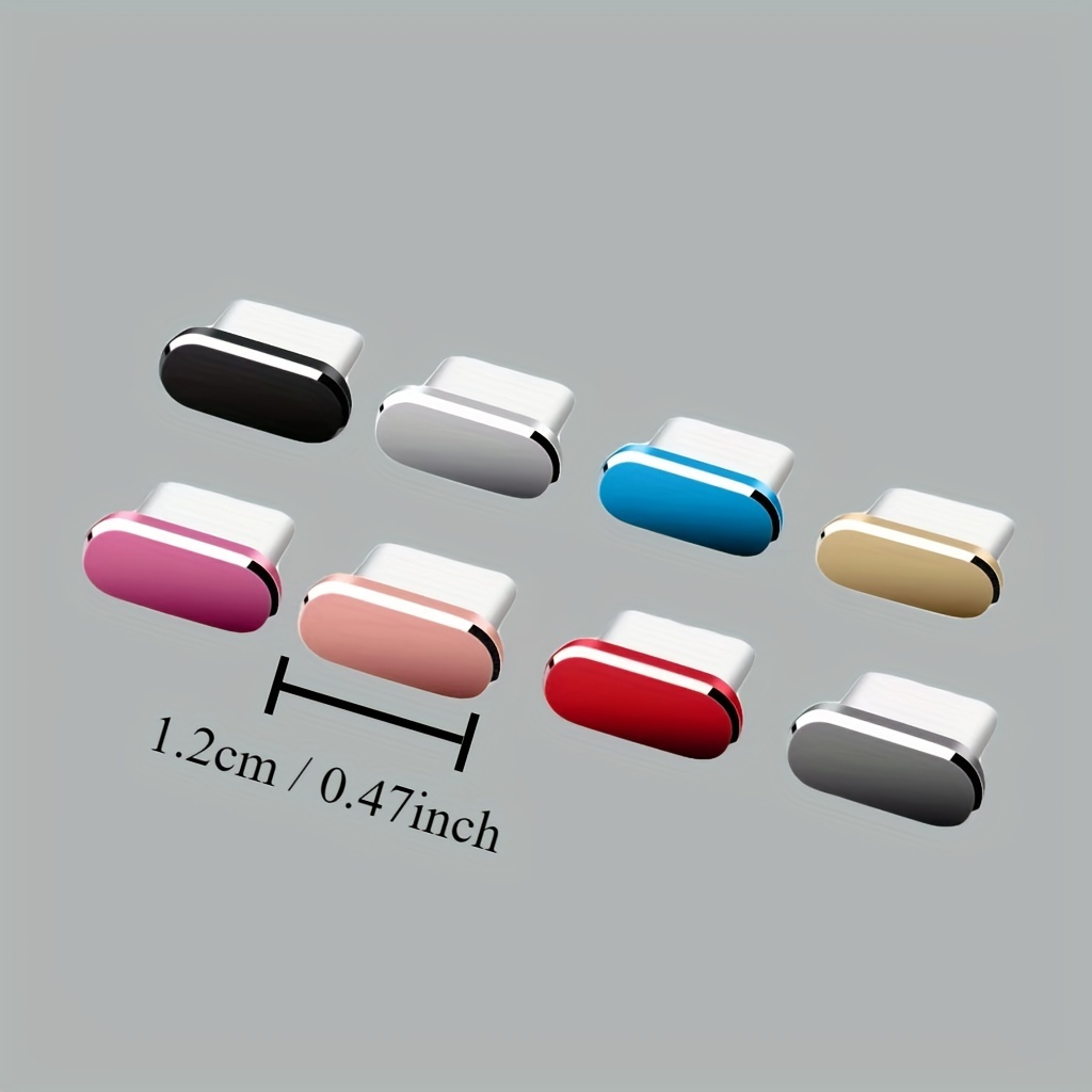TEMU Lot de 4 bouchons -poussière métalliques pour téléphone portable, couleurs mélangées aléatoirement, pour port de données Type-C, port de charge