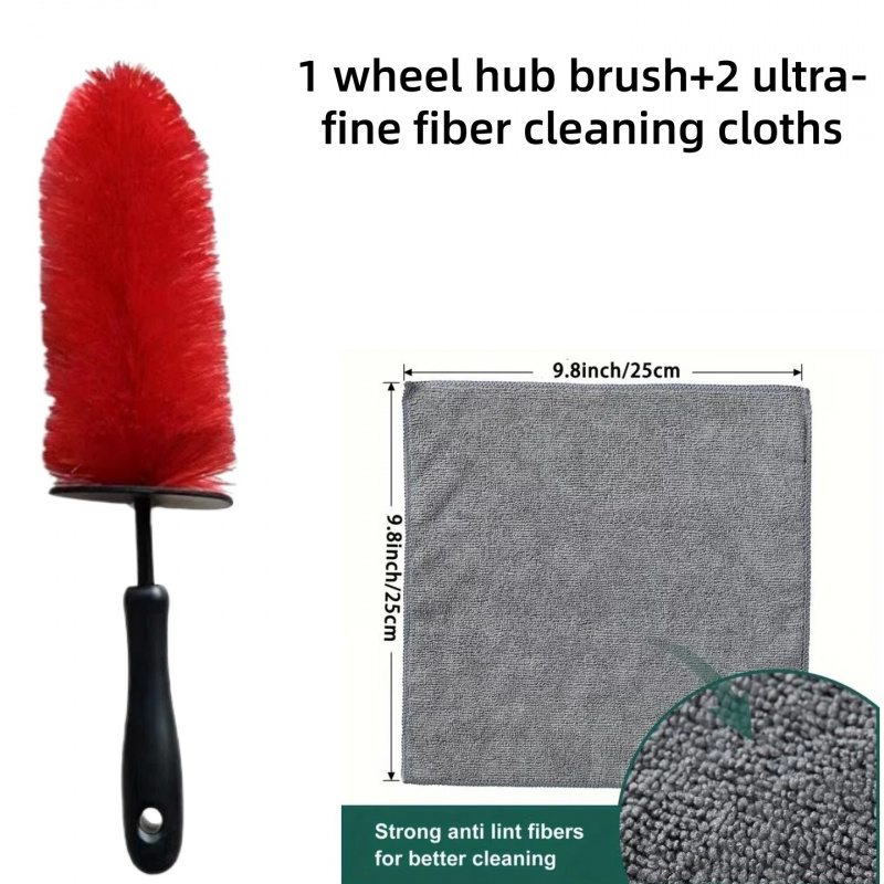 1 Set Of Car Wheel Brush And 2 Sets Of Fiber Cleaning Cloths, With Long Soft Bristles That Easily Touch Of The Wheel Brush, A Cleaner Suitable For Wheels And Motorcycles, Without Battery