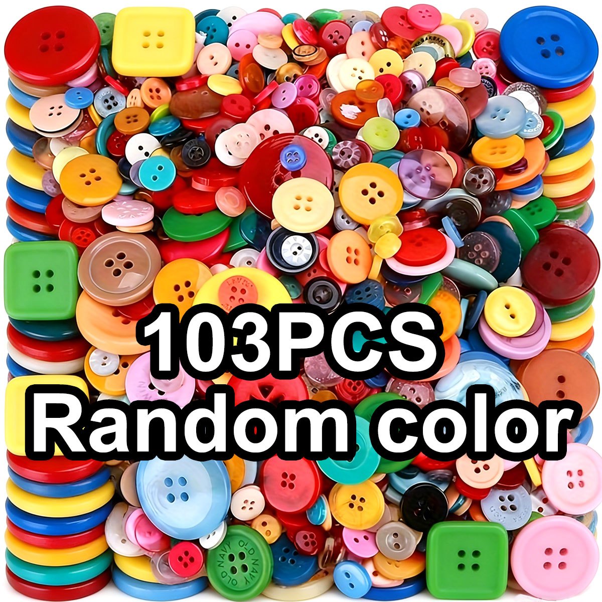TEMU Lot de 103 boutons ronds en plastique de couleurs et styles aléatoires - Tailles assorties de 0,7 à 2,5 cm pour loisirs créatifs, projets de