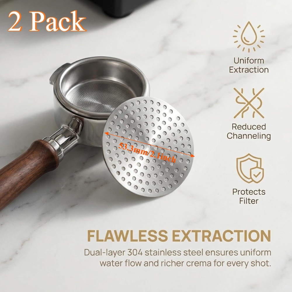 TEMU 2 Pack - Espresso Puck Screen 2rd Gen Dual-layer Lower Shower Screen, Reusable Metal Coffee Filter For 54mm Portafilter Basket, Stainless Steel