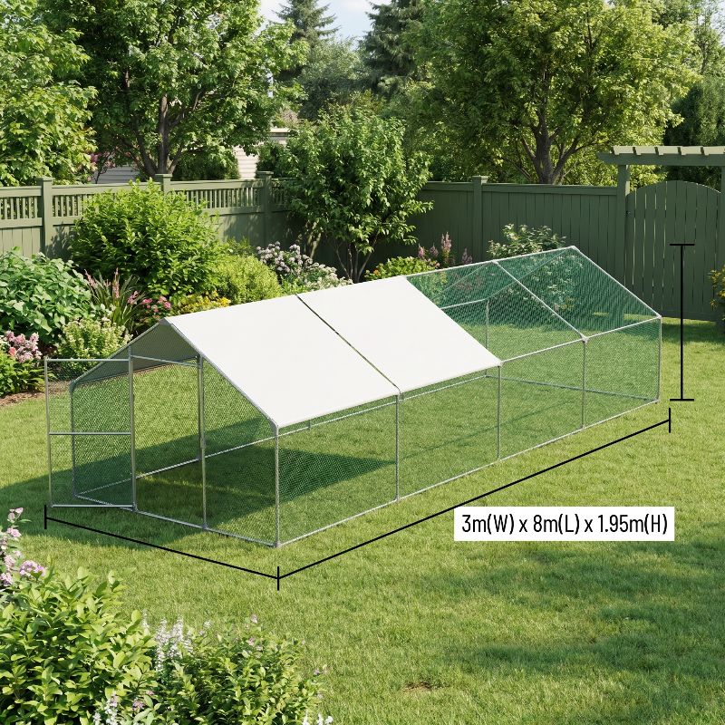 TEMU Chicken Coop Hence 6/12/18/24sqm Duck Coop With Roof Secure Outdoor Easy Assemble Chicken Cage Mental 2m High Metal , Heavy Duty Walk In Poultry