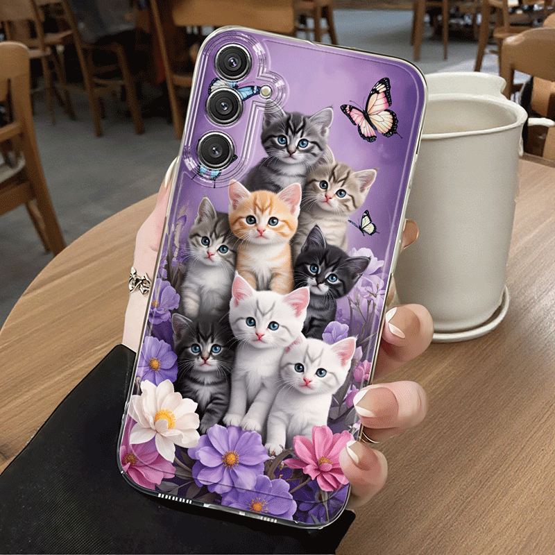 Husă Telefon - Purple Realm Drăguță cu Pisică și Fluture, pentru Samsung Galaxy A02 A03S A04 A05S A06 A13 A14 A15 A16 5G A21S A22 A23 A24 A25 A26 A32 A34 A35 A36 A50 A52 A53 A54 A55 A56 A73 S21 Ultra S22 Plus S23+ S24 FE S25, TPU Creativ Personalizat
