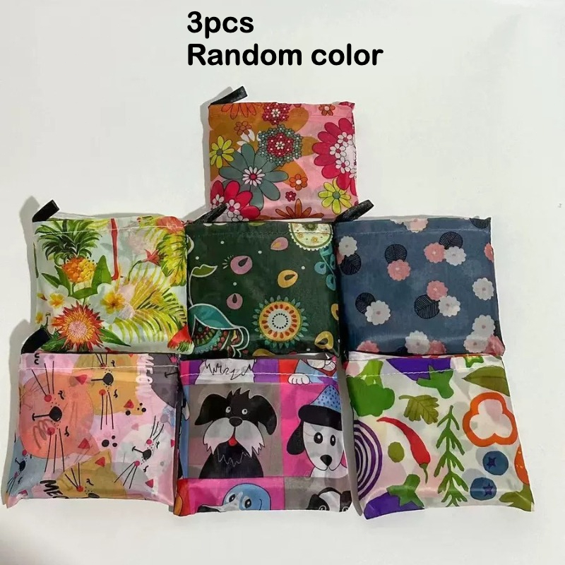 TEMU Random Pattern 3pcs Of Large-capacity Colored Tote Bags - And Durable Polyester Shopping Bags For Women, Brown Foldable Design, Suitable For