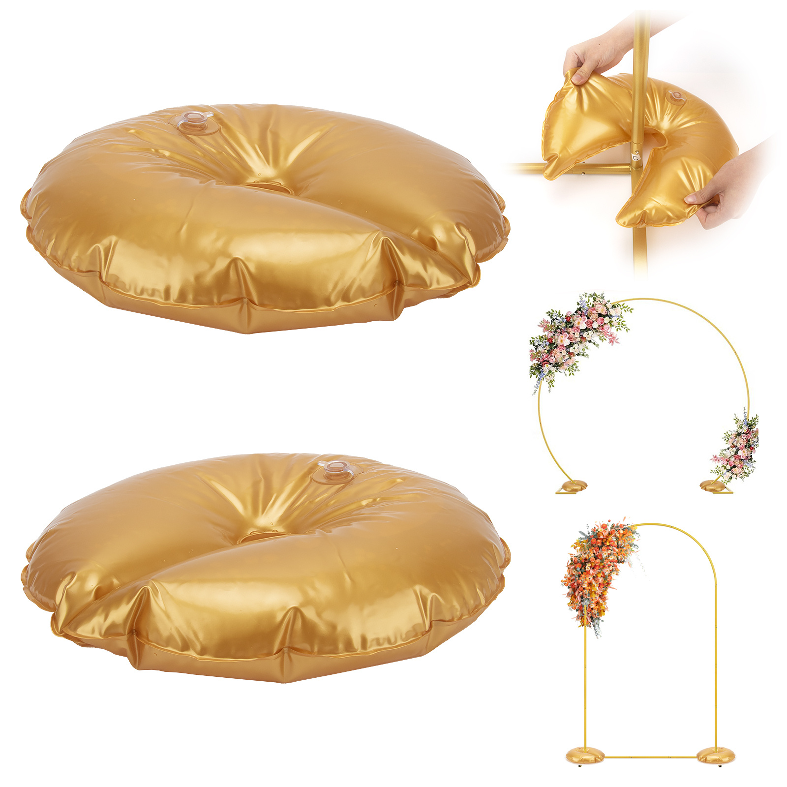 

2pcs Golden Inflatable Arch Stand Base, Reusable Round Balloon Frame Support With Heavy-duty Water Bag For Weddings, Birthdays, Gender Reveals, And , 14+