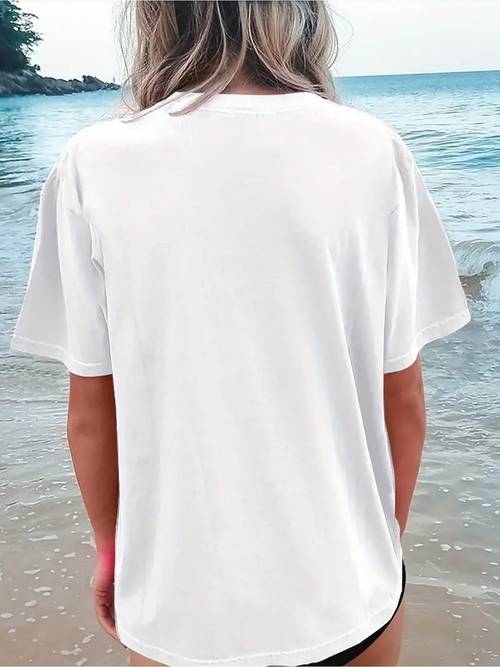 graphic print drop shoulder t shirt short sleeve crew neck casual top for spring summer womens clothing