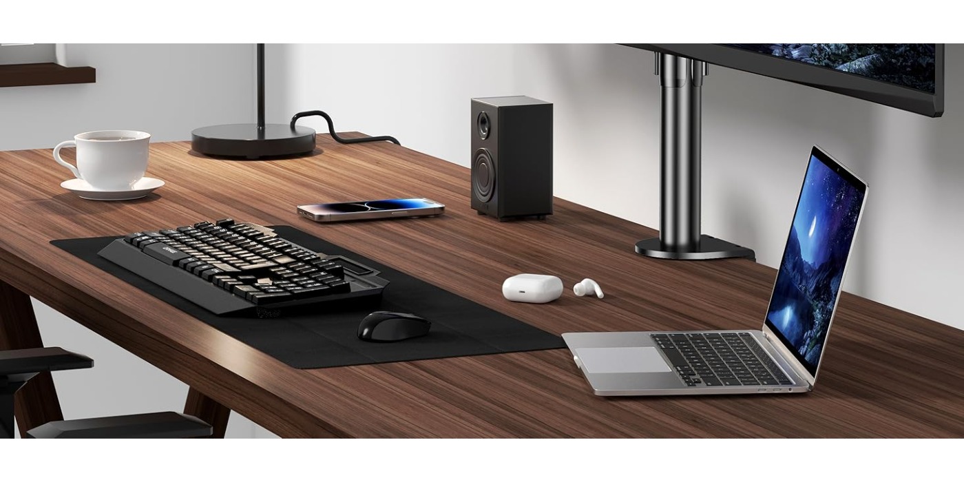 HEYMIX Dual Monitor Stand Heavy-Duty Adjustable Height Arm Mount for 2 Screens, Dual Arm Desk Mount Compatible for 17-32” LCD TVs/Laptops, Space-Saving Computer Desk Mount for Gaming Setup & Office, Height Adjustable Monitor Bracket