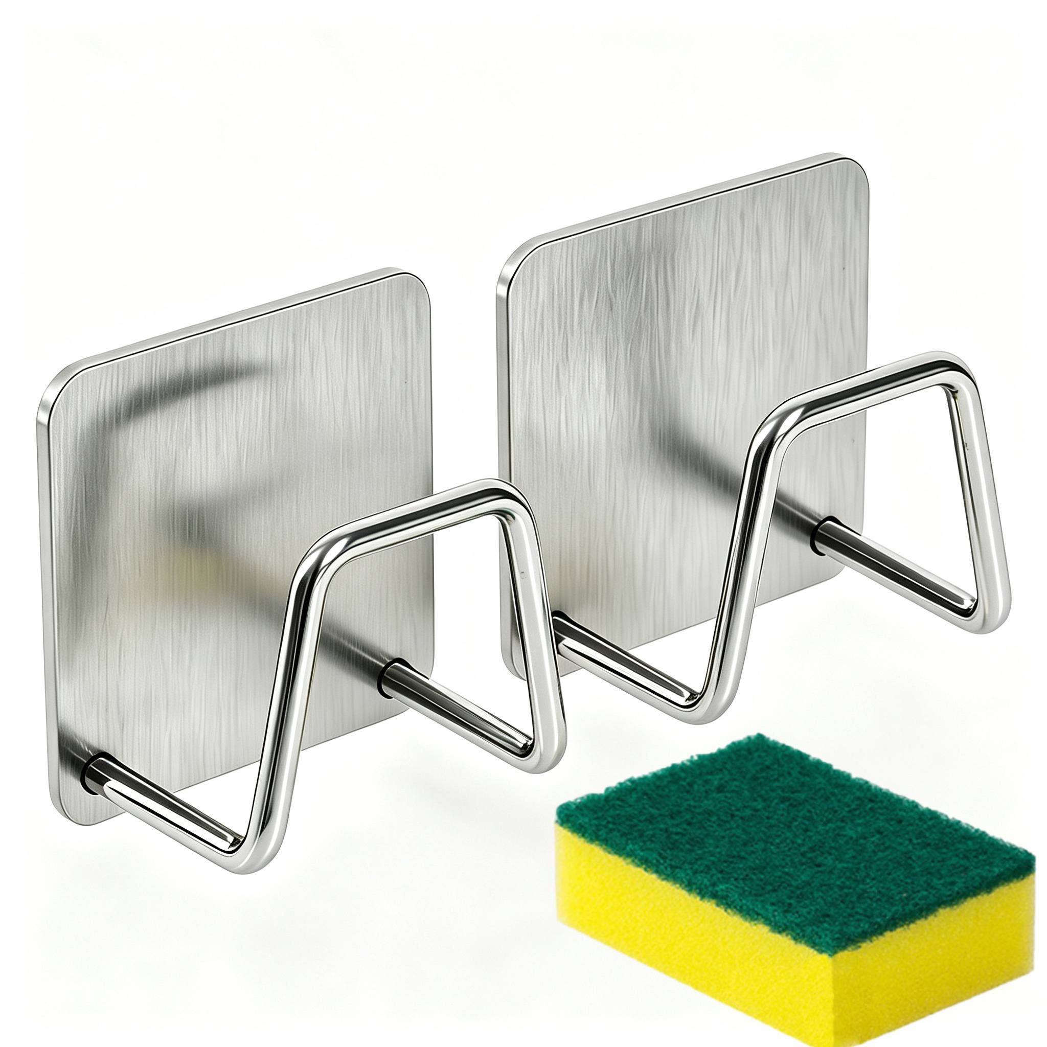 TEMU Tecey 3pcs Set (2pcs Kitchen Sink Sponge Holders And 1pc Cleaning Sponge), 304 Stainless Steel Material, No-drill Installation, Rust-proof And