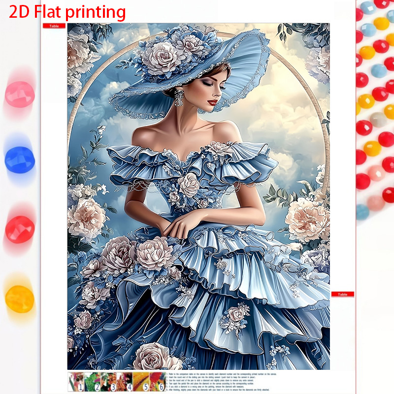 TEMU 1pc Peinture Diamant 2D Plate Cadre Élégante Robe Bleue Matriarch Diamant Peinture Main Autocollant Décor Art Kit de Peinture Diamant Main