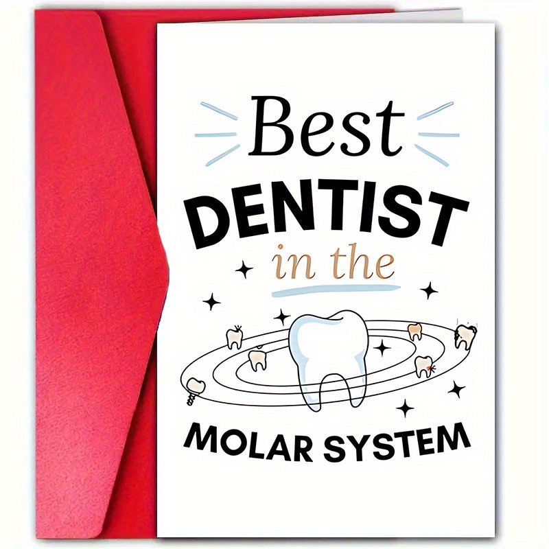 TEMU 1pc Greeting Card And 1pc Envelope. 2d Flat 1pc Fun Dentist Appreciation Card - "best Dentist In The " Fun Dental Gift, Suitable For Dentists,