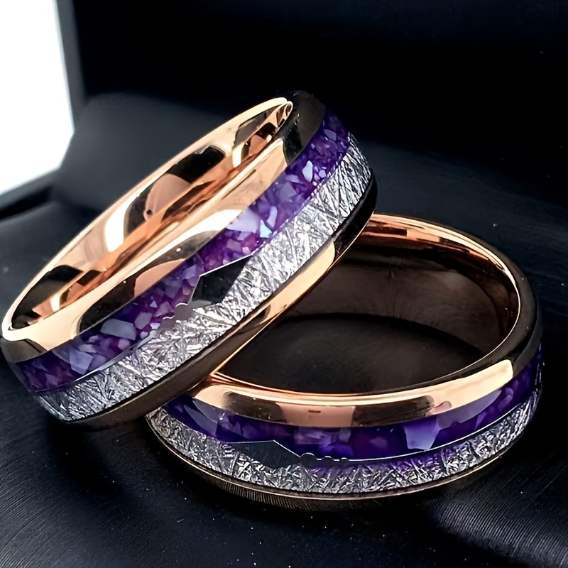 

1 Set Amethyst Titanium Steel Ring, 18k Gold Plated, & Allergy Resistant, Elegant Arrow Design For Weddings And Casual Wear