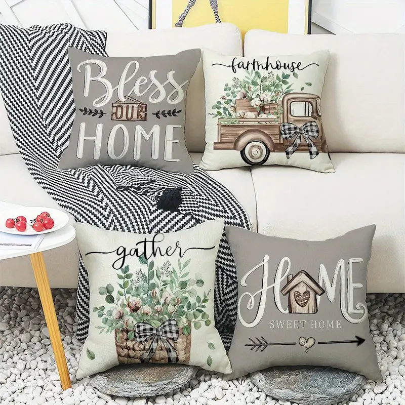 4pcs of plant and printed zipper pillowcase double sided polyester printed pattern zipper closed home decoration living room bedroom and sofa home decoration without pillow core Product details 0