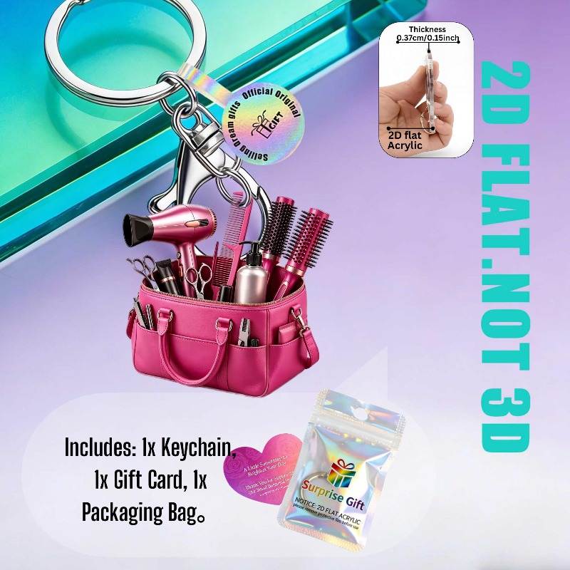 TEMU 2D, Llavero acrílico de bolsa de almacenamiento para herramientas de corte de pelo estilo 2D, Regalos exquisitos, Adecuado para decoración de