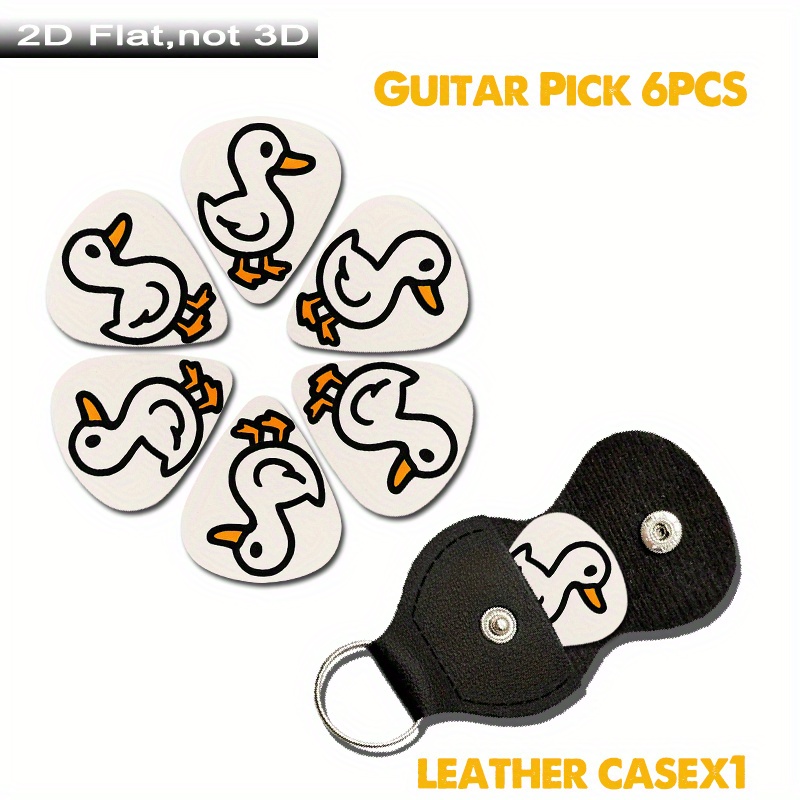 TEMU This Set Includes 6 Triangular Guitar Picks Design And Black Outline, Featuring A Cute Cartoon Duck. Is Primarily White With A Black Outline,