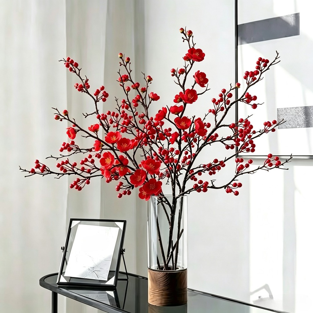 TEMU 4pcs, Realistic Red Artificial Flowers, Christmas Artificial Stems, Long Stems Fake For Home Decor, Floral Arrangements, Christmas Decor, Table