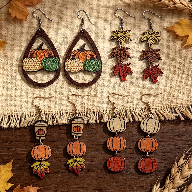 Thanksgiving Creative Polka Dot Pumpkin Water Drop Earrings
