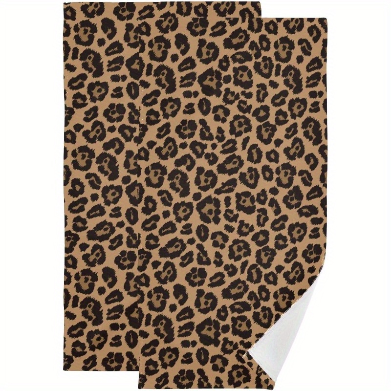 

2-pack Leopard Print Towels, Soft Polyester, Contemporary Style, Rectangular, Machine Washable, Sporty Home & Kitchen Towels For Couples, Friends, Family - Holiday Gift Idea