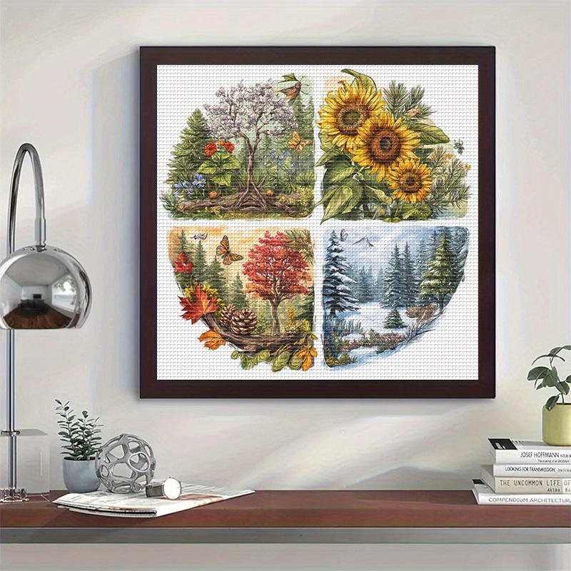 TEMU Diy Landscape Pattern Stitch Set, 1pc, 45cm*45cm/ 17.7in*17.7in 11ct Printed Fabric, Frameless, Suitable For Home Wall Decoration, - Thread,