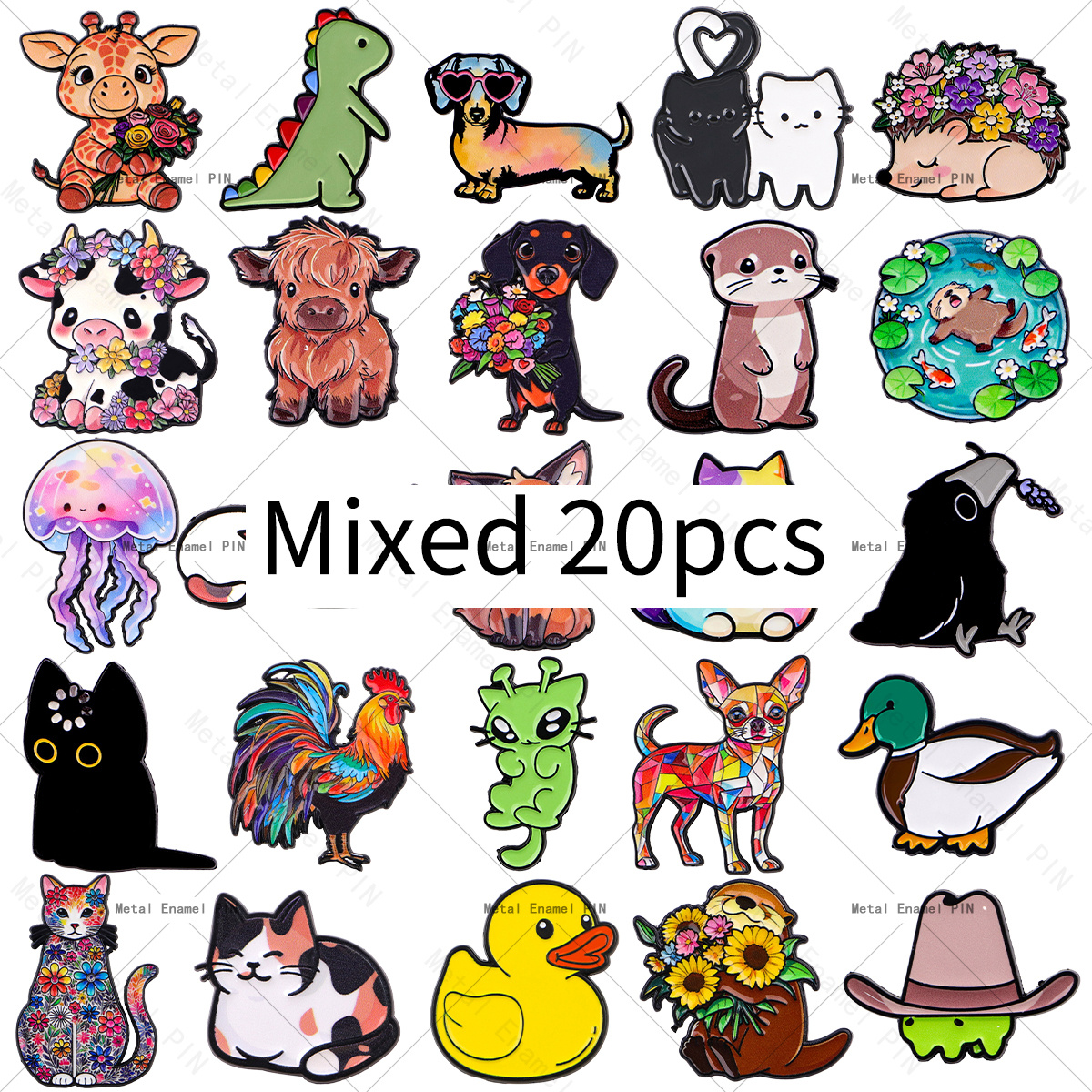 TEMU 20pcs/set Cute Cartoon Animal Lapel Enamel Pins And Brooches Badge Pins For Backpacks Bags Backpack Cool Decoration Friend For Gifts