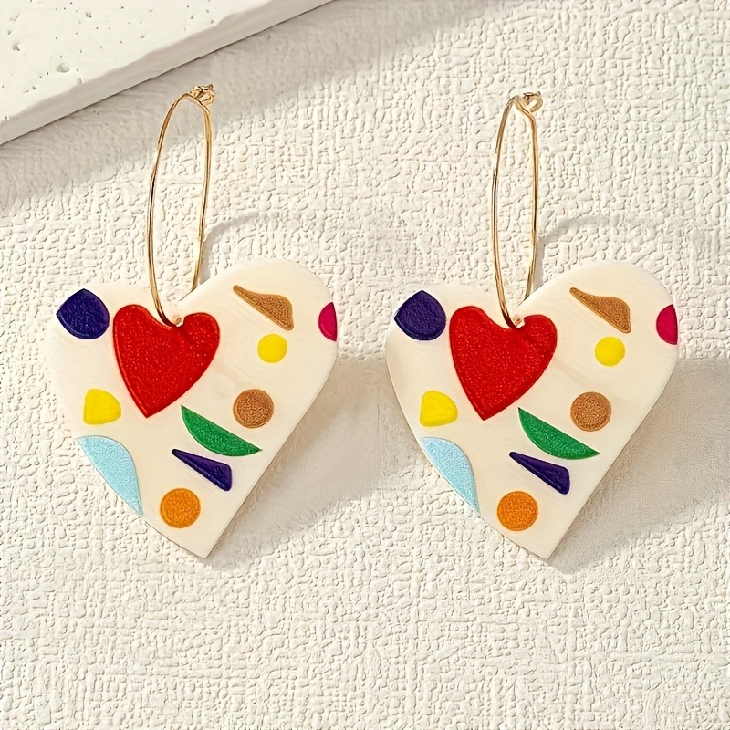 TEMU di Eleganti Orecchini Pendenti a Cuore Retr簷 da Donna - Stampa Minimalista a Cuore Adatta per Regali Valentino, Abbigliamento da Festa e Casual,