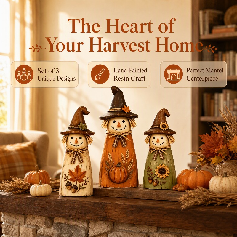 Image of 3pcs Fall Retro Farmhouse Table Decor, Resin Ornaments Featuring Pumpkin, Maple Leaf And Sunflower, Lovely Thanksgiving Mantel Desktop Centerpiece