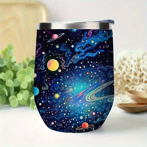 12oz stainless steel travel mug with vivid space theme 304 stainless steel reusable ideal for hot and cold beverages home outdoors camping birthdays and holidays