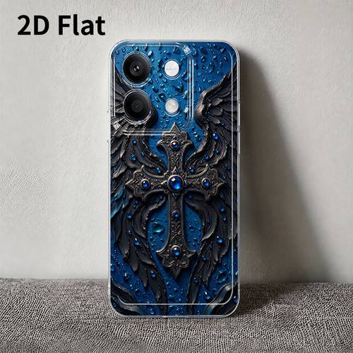item picture phone case 2d flat sapphire black winged cross phone case suitable for redmi 5g 15c 5g a3 a5 4g note 10 11s 12 13 14 15 pro xiaomi 17 15 13 14t pro poco c61 c65 c71 c71 m6 m8 x5 x6 x7 f3 f4 f5 f6 f7 f8 perfect