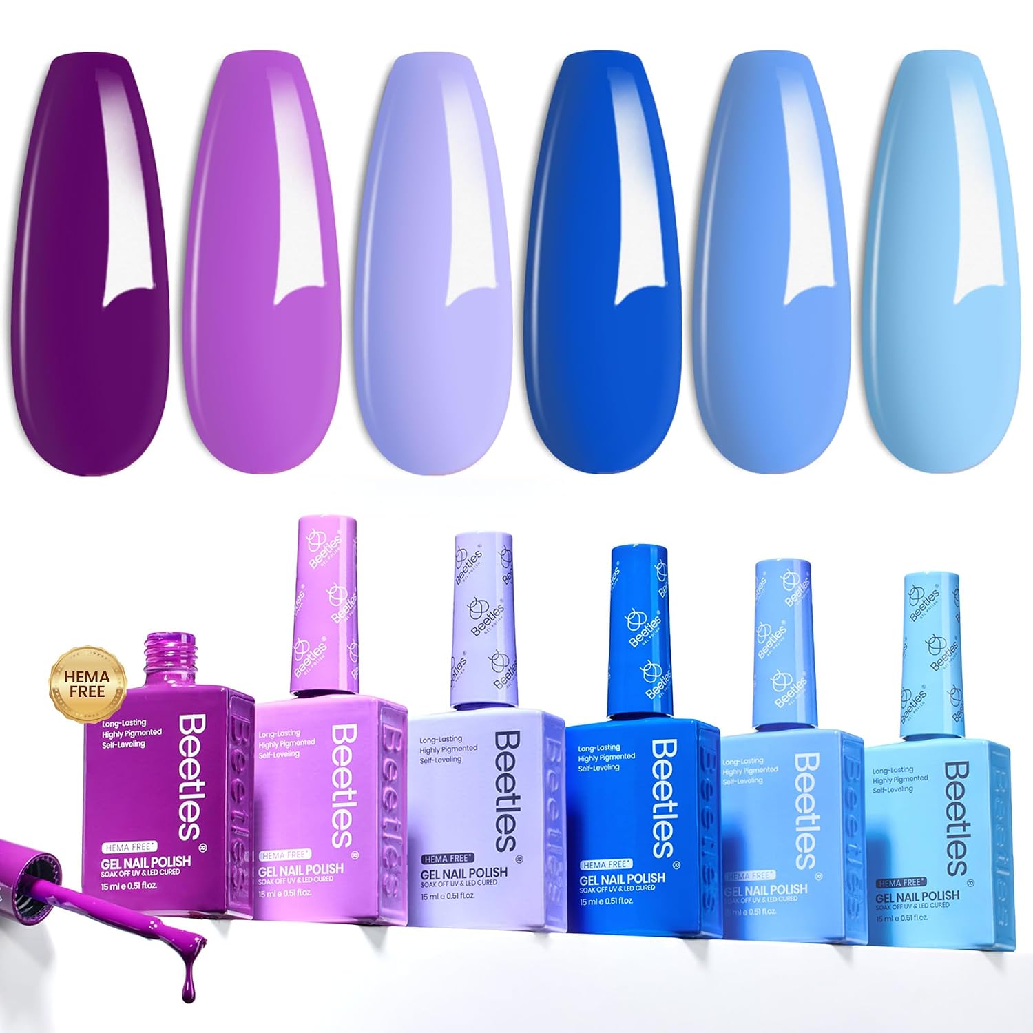 TEMU Beetles -free Gel Polish Set, 6 Colors 15ml Dark Blue Purple Gel 6 Colors 15ml Full Size Gel Polish Kit, Colorful Bottle, Soak Off Led Lamp Nail