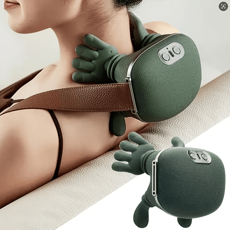 a shoulder wrap that   a human hand with 6d massage capabilities providing heat and deep kneading for the shoulders neck back waist and legs   rechargeable via usb and easy to carry Product details 0
