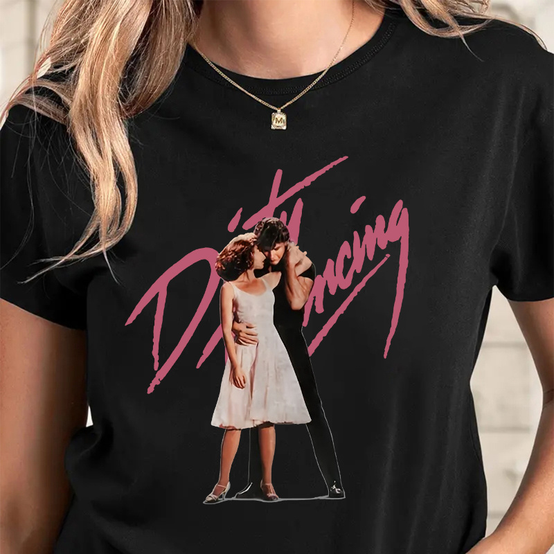 

Dancing Couple Graphic Tee - Casual Crew Neck Short Sleeve T-shirt, Stretchy Polyester Blend, Machine Washable - All