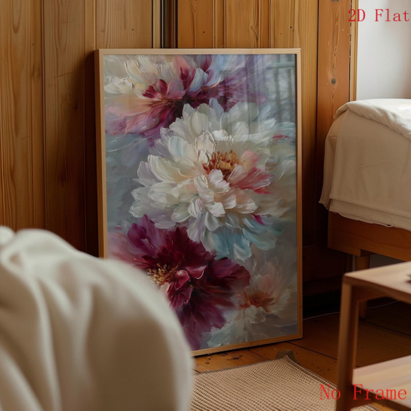 2D Plano, 2D Plano, 2D Plano Sin Marco 1 pieza Impresión de Jardín de Flores Abstractas y Oscilantes, Pintura al Óleo Floral en Tonos Pastel de Peonías, Declaración Azul Borgoña, Decoración Romántica y Moderna de Flores Elegante para el Hogar, Decoración para Sala de Estar y Habitación, Decoración para Baño, Regalo Ideal