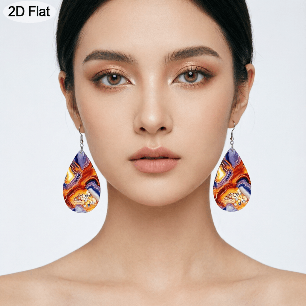 Vintage Natural Print Teardrop Drop Earrings, Lightweight