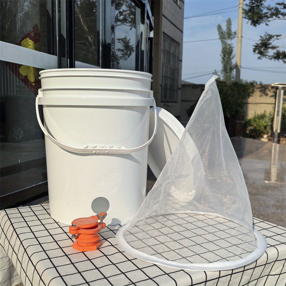 E-shop 5,28 Gallonen Honigbehälter-Set aus Kunststoff, Imkerei-Werkzeuge in Lebensmittelqualität, mit Deckel, Honig-Tropfventil und Nylonfilter,