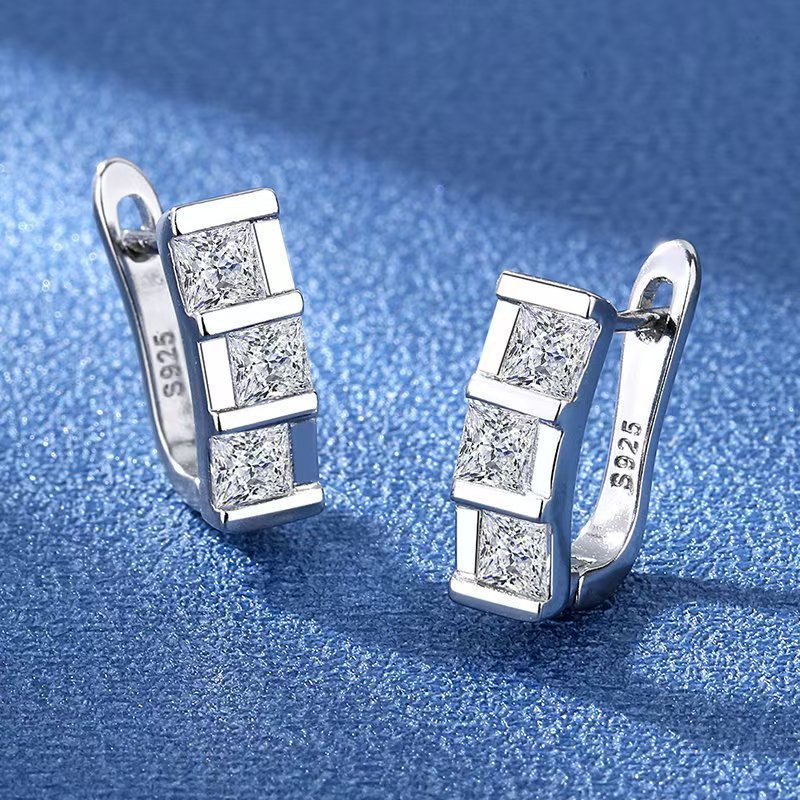 TEMU [moissanite + Gra Certificate]s925 Sterling Silvery Earrings Inlaid With Moissanite, Lightweight And Versatile Geometric Minimalist Square Studs, A Birthday Gift For A Girlfriend Or Mother