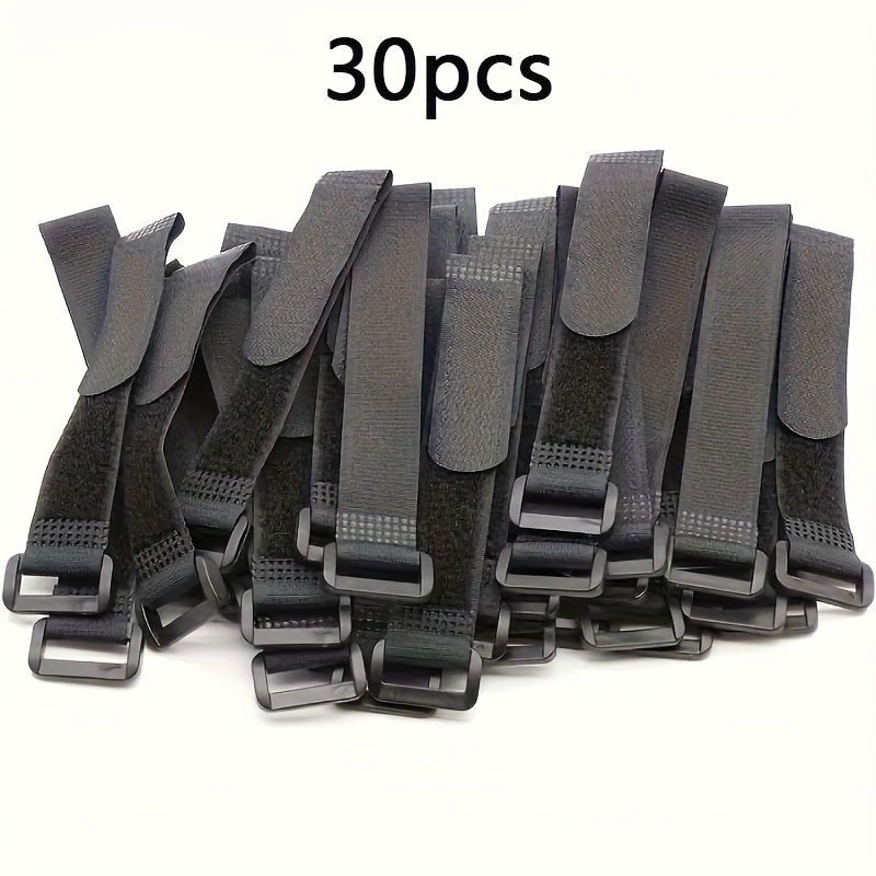 E-shop 10/30 Strapazierfähige, wiederverwendbare schwarze Klettgurte – Rutschfeste selbstklebende Rückseite, geeignet für Kabel, Gepäck,