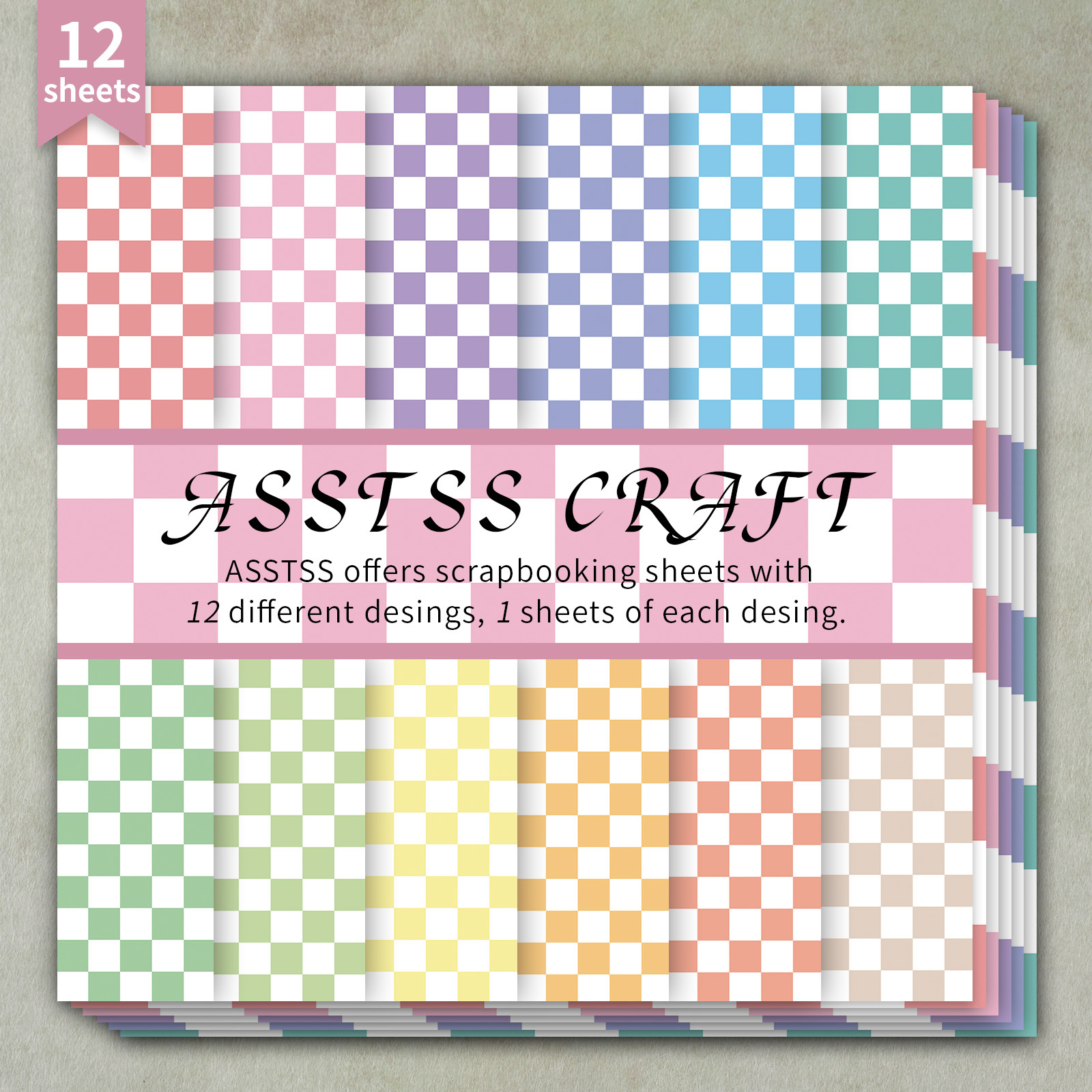 TEMU Bloc de Papier Scrapbooking 12 Feuilles 6*6 Pouces, Style Minimaliste à Carreaux, Papier de Fond Léger, Carton Épais pour Journaling, Collage ,
