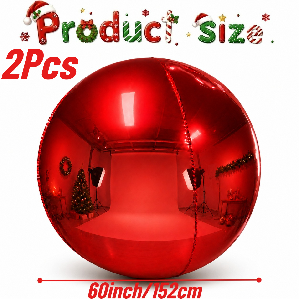 TEMU Lot de 2 ballons gonflables rouges 4D en feuille de 60 pouces, ballon de Noël, décoration de Noël, convient pour Noël, , décorations de fête
