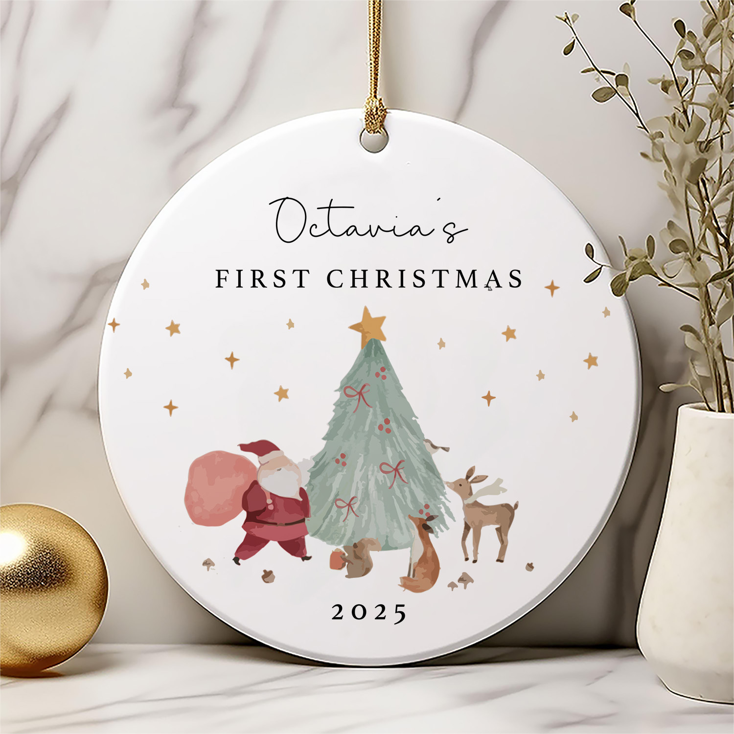 Custom Round Ornament For A First Christmas, Featuring A Fairy Tale Theme, Personalized With A Name And Date For 2025. A Unique Christmas Gift - Single Piece