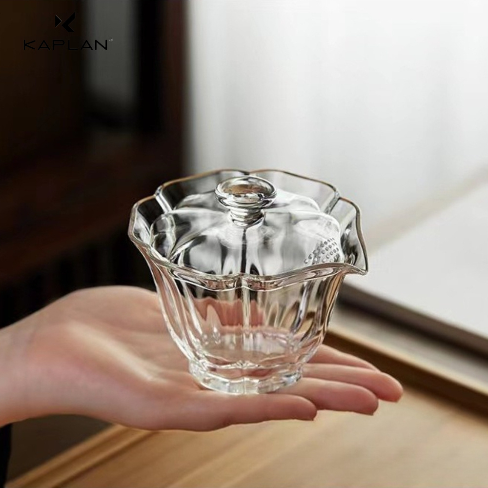 TEMU Bol à couvercle en verre à pétales de , bol à thé en verre noir transparent, service à thé , bol à infusion de thé avec filtre intégré, Kaplan
