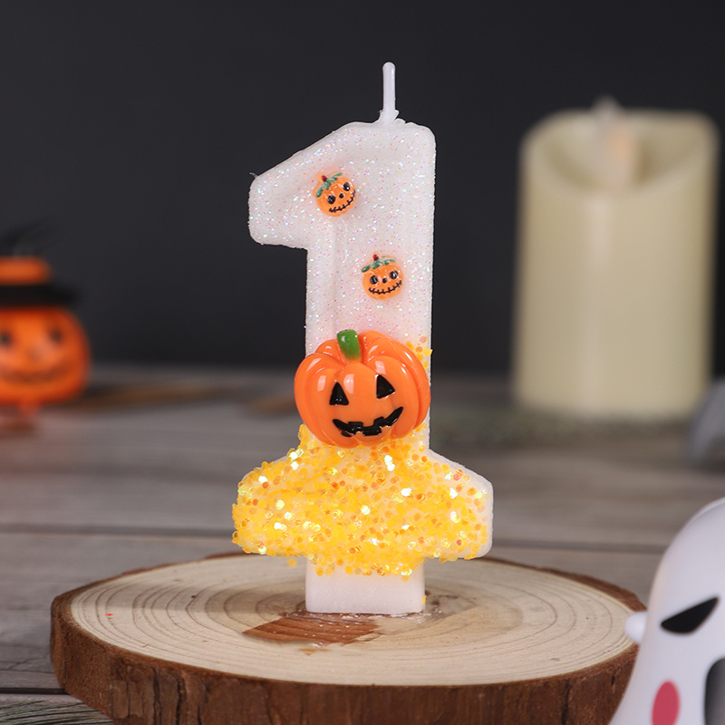 TEMU Centre de table de fête - 1 bougie d'anniversaire à paillettes 0-9 sur le thème de la citrouille d'Halloween, convient pour les événements