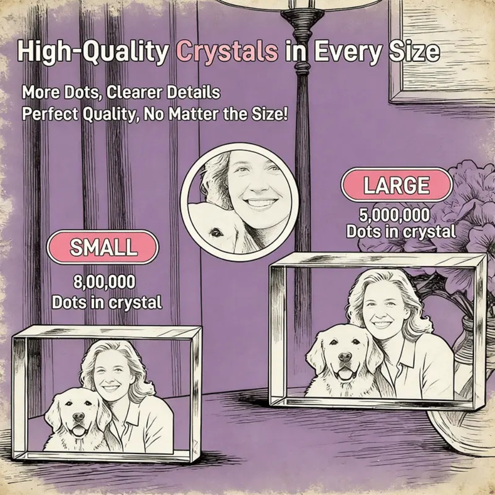 TEMU Personalized 3d Photo Crystal Statue Ornament - Custom Family Memorial Keepsake Suitable For Grandparents, 3-generation Photo Display, / Crystal