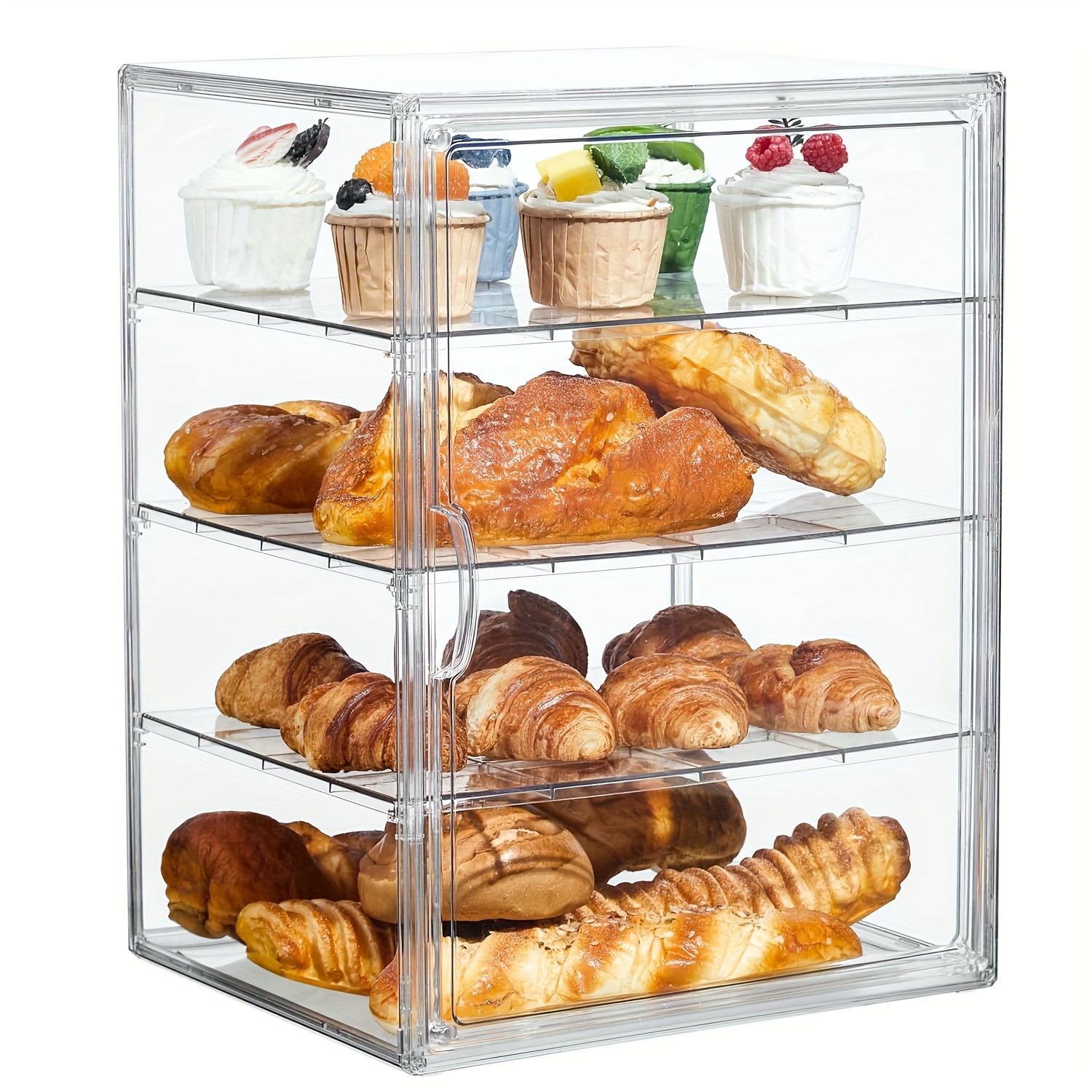 TEMU 4-tier Clear Acrylic Pastry Display Case With Magnetic Door - Adjustable Shelves Bread Box Suitable For , Muffins, Bakeries, Cafes, Kitchens -