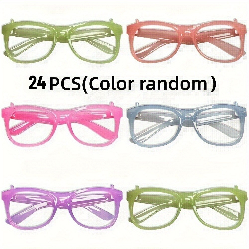TEMU 24 Pairs Of -the-dark Party Glasses, Random Colors - Neon Green, Purple, Orange, Yellow, Red - No Lenses, Lightweight And Durable Plastic Frame,
