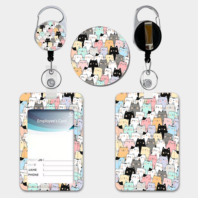 TEMU Women's & Unisex Cute Kitten Id Holder With Keychain & Lanyard - Retractable/telescopic Badge, Durable Plastic Card Case Suitable For School,