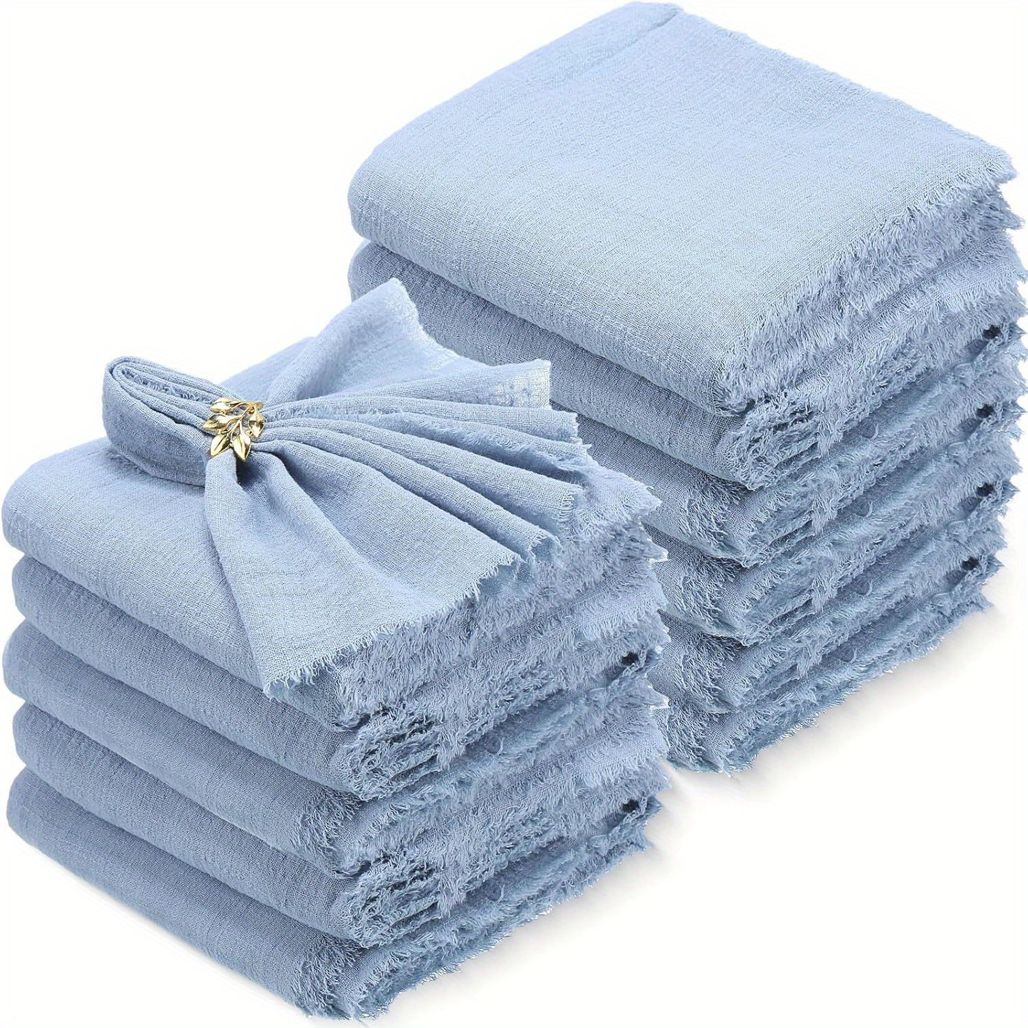 Image of 12 Pack Cotton Cloth Napkins With Fringe, Square Rustic Dinner Cloth Napkins Bulk For Wedding Party Banquet Dinner(light Blue)