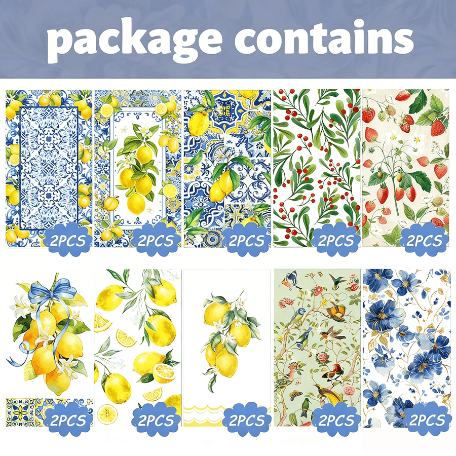 TEMU 20pcs Fruit-themed Decoupage Paper Napkins Suitable For Diy Crafting, 10 Styles Decorative Cocktail Napkins With Fruit Patterns S, Tea ,