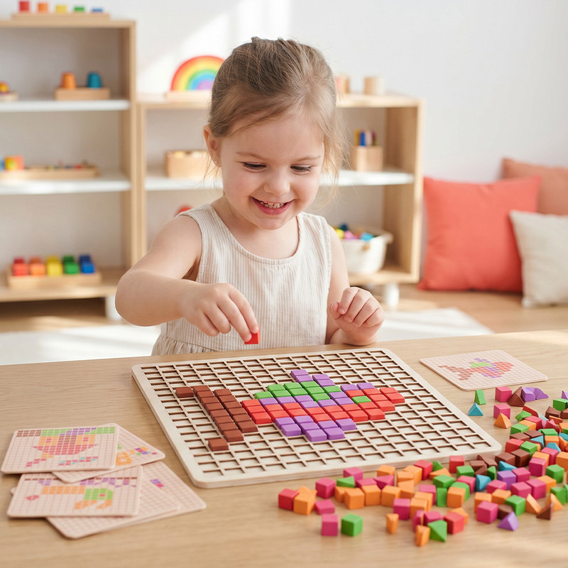 3D Pixel Particle Blocks Wooden Mosaic Puzzle for Kids