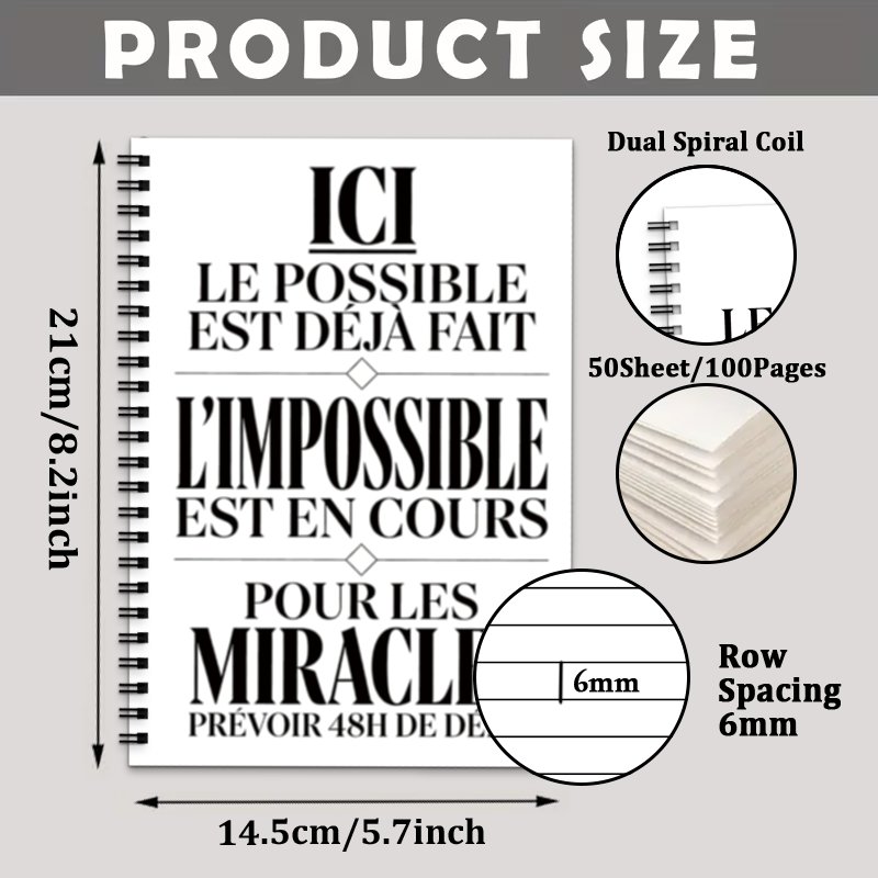 TEMU Carnet d'encouragement français, format A5, avec une motivante en français, pages rayées et 100 pages. Ce cahier à spirale est idéal pour de