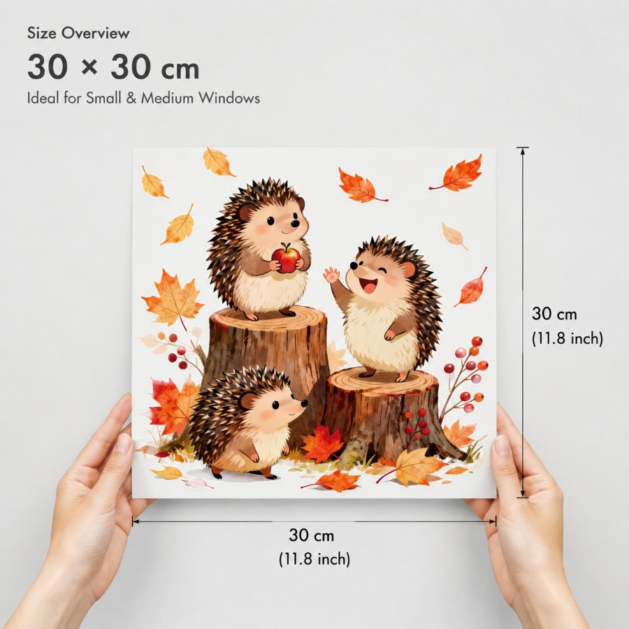 TEMU 2d Flat, 2d Watercolor Fall Themed Hedgehog & Static Cling Window Stickers, No Glue Removable Glass Decals, Self-adhesive Easy & Stick Autumn